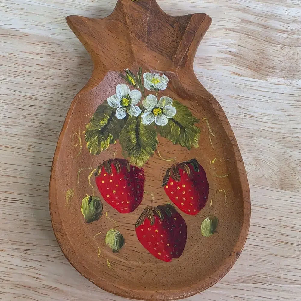 Hand Painted Wooden Strawberry Ornament Wall Hanging Folk Art Philippines Cottag